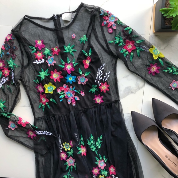ASOS Dresses & Skirts - ASOS Black Floral Embroidered Mesh Maxi Dress